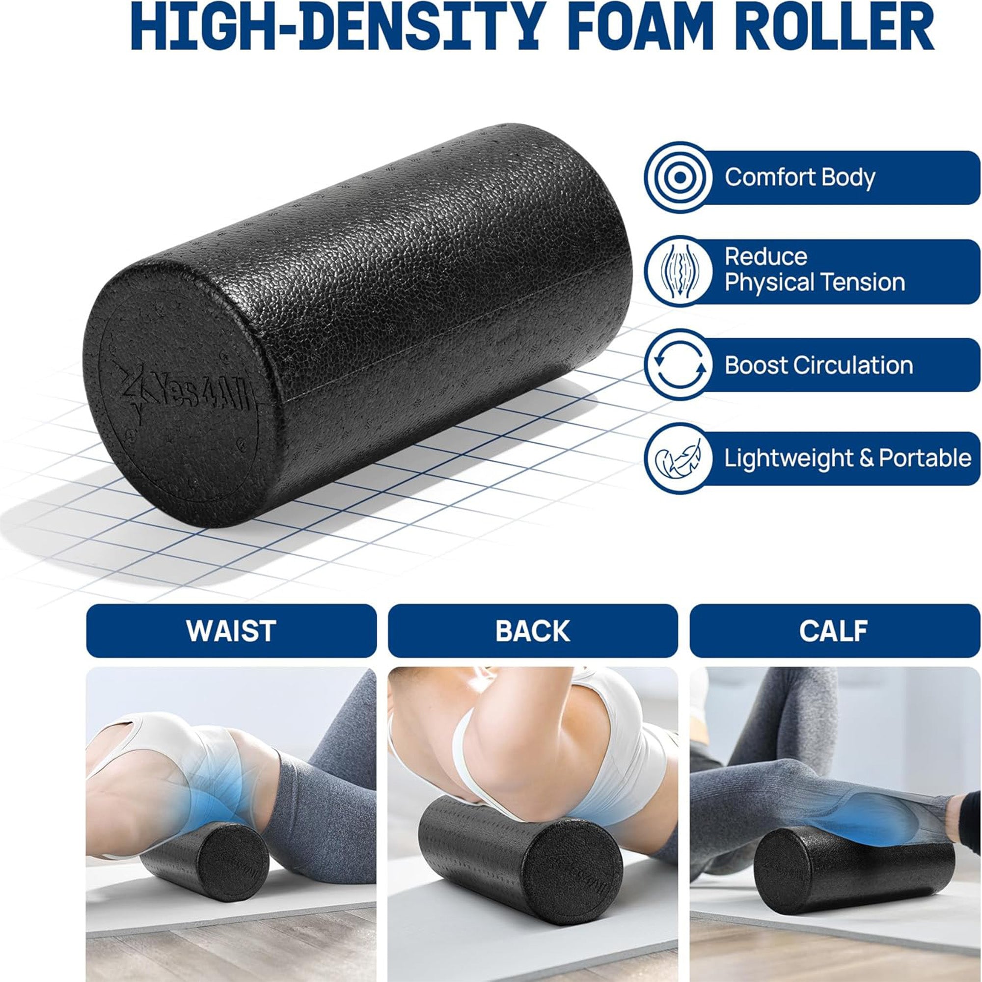 Yes4All 7-in-1 EPP Round Foam Roller Set for Pilates & Exercise,12 In (Open Box)