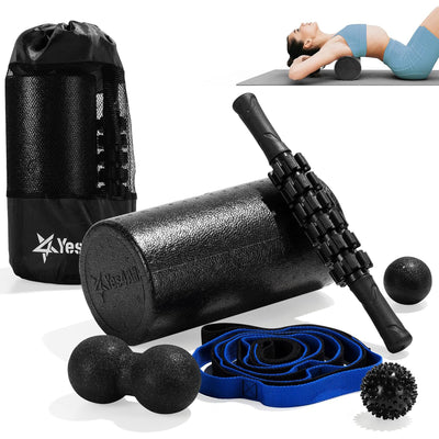 Yes4All 7-in-1 EPP Round Foam Roller Set for Pilates & Exercise,12 In (Open Box)