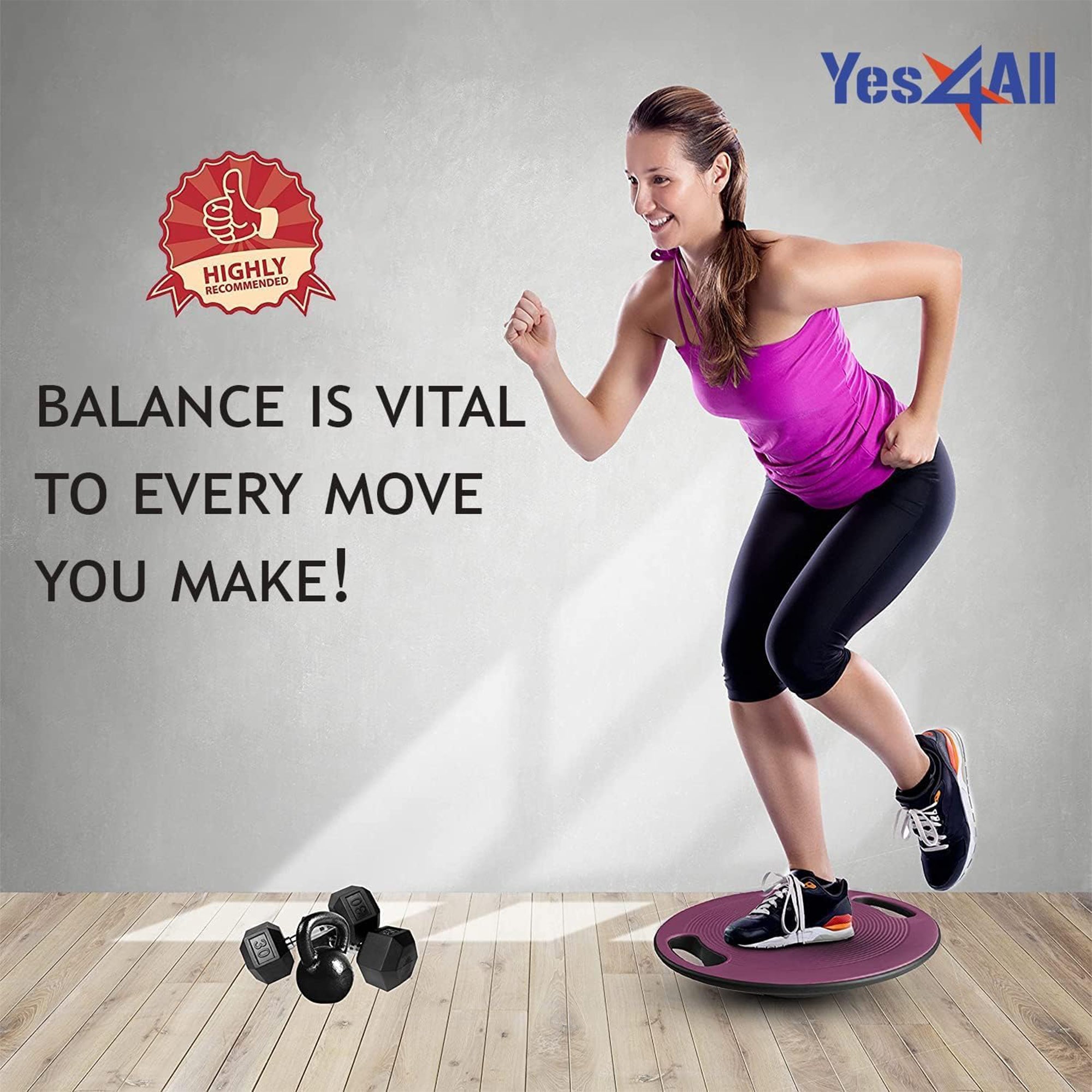 Yes4All Wobble Balance Board, Plastic Stability Trainer with Handles, (Open Box)