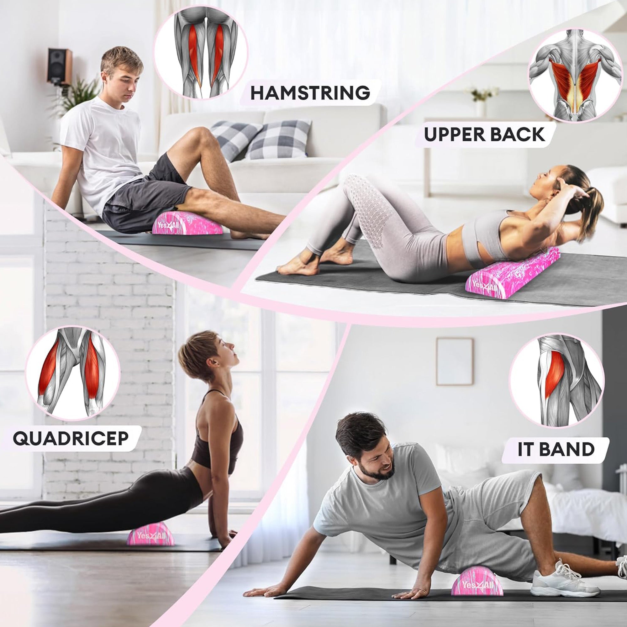 Yes4All EVA Firm Half Round Foam Roller for Exercise, 36 Inch, (Open Box) - VMInnovations