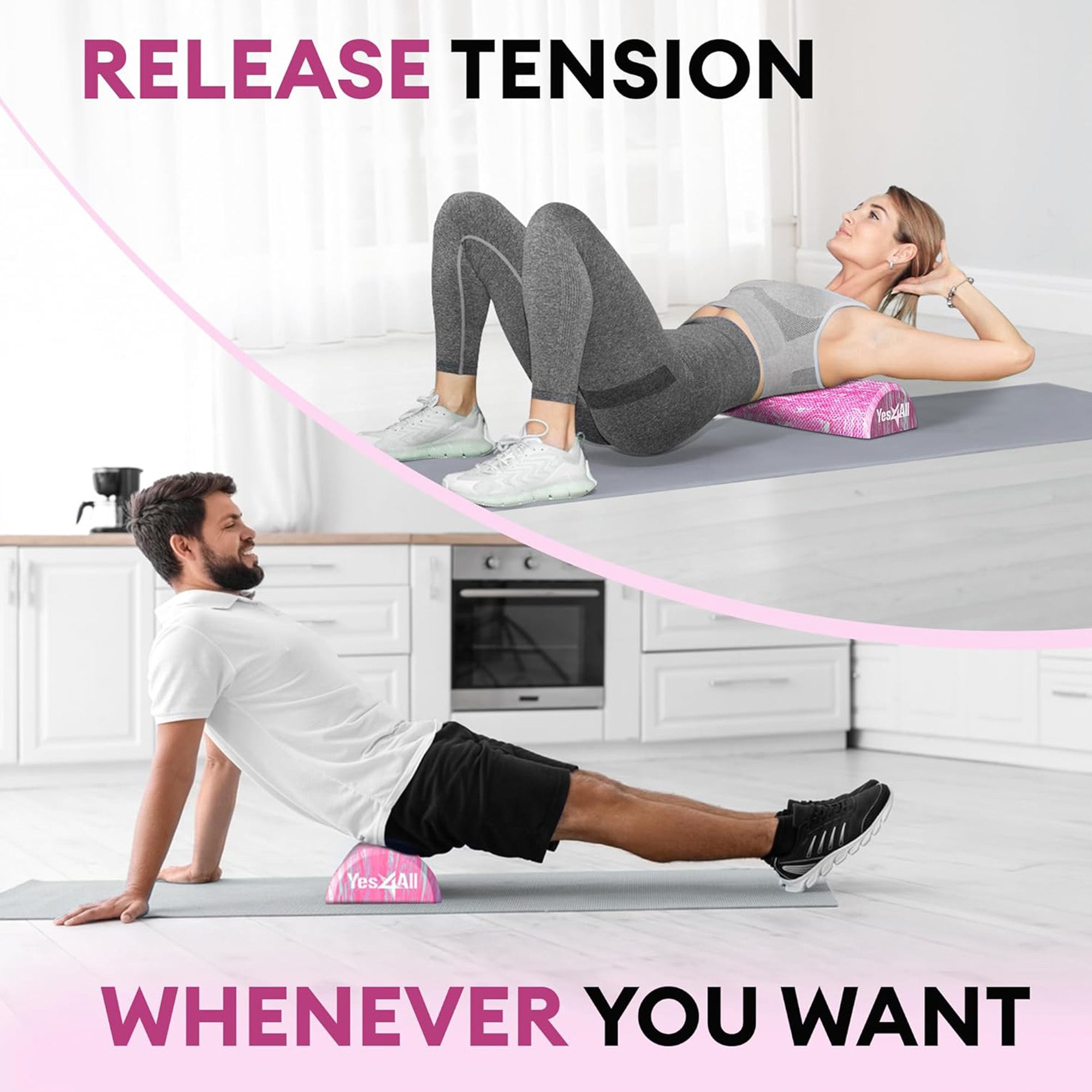 Yes4All EVA Firm Half Round Foam Roller for Exercise, 36 Inch, (Open Box) - VMInnovations