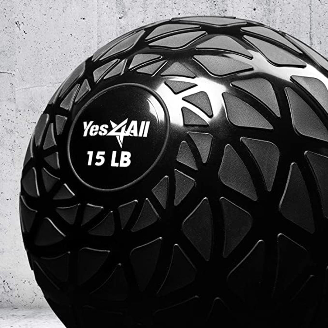 Yes4All 15Lb Slam Ball, Durable Sand Filled Workout Weight Ball, Black (Dynamic) - VMInnovations