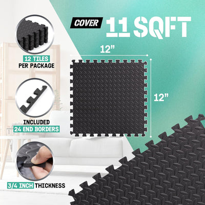 Yes4All Interlocking Foam Exercise Mat, 3/4" Thick, 12"x12", 11 Sq Ft (Open Box)