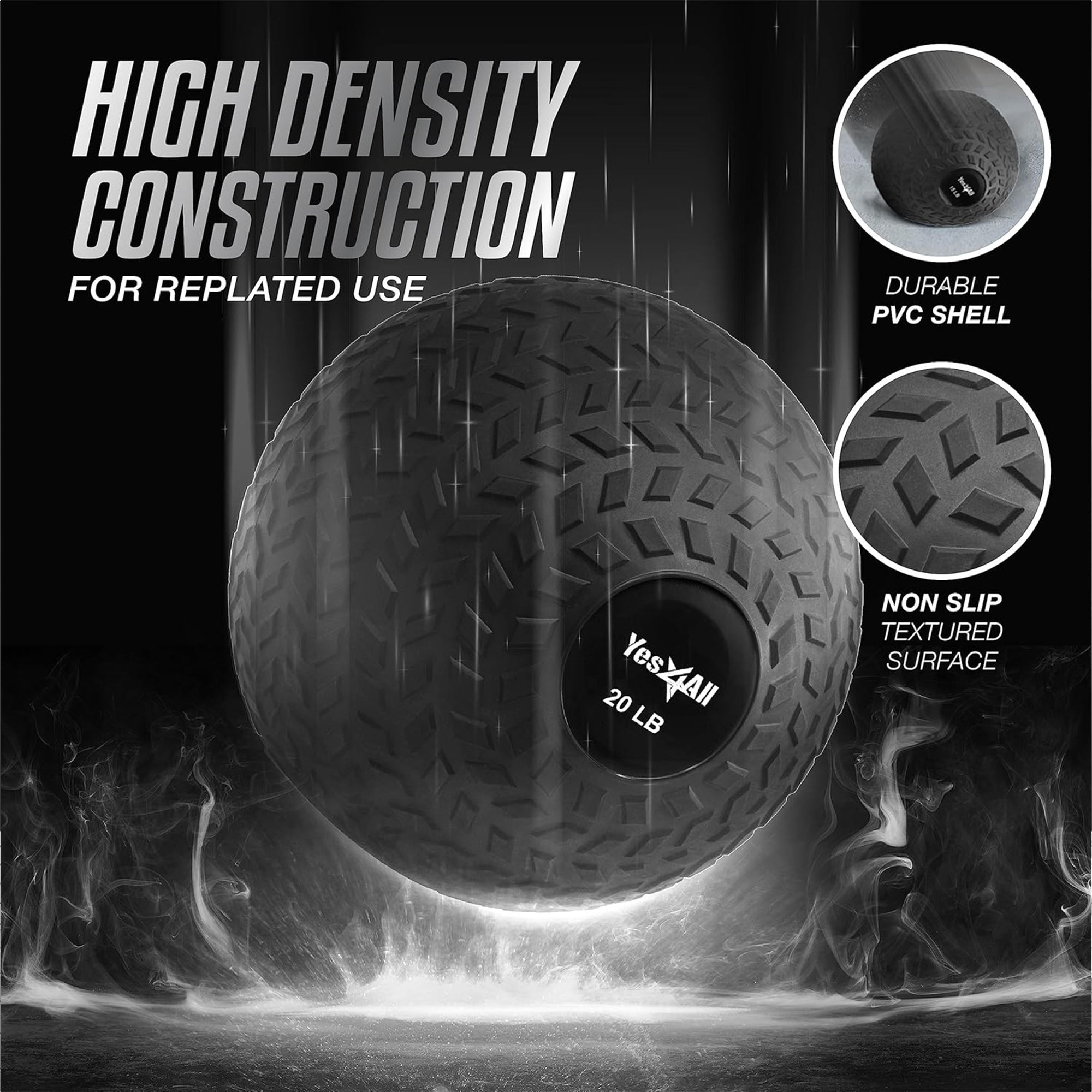 Yes4All 20Lb Slam Ball, Durable Sand Filled Workout Weight Ball, Black (Used)