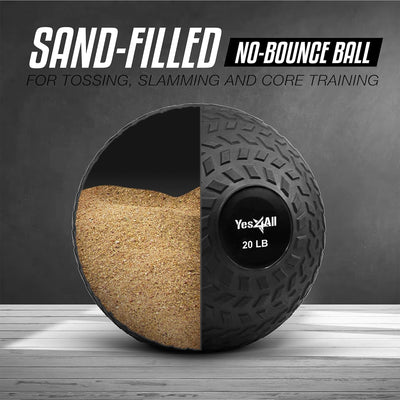 Yes4All 20Lb Slam Ball, Durable Sand Filled Workout Weight Ball, Black (Used)