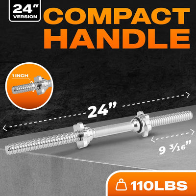 Yes4All Threaded Dumbbell Handle Set with Chrome Non-Slip Grip, (Open Box)