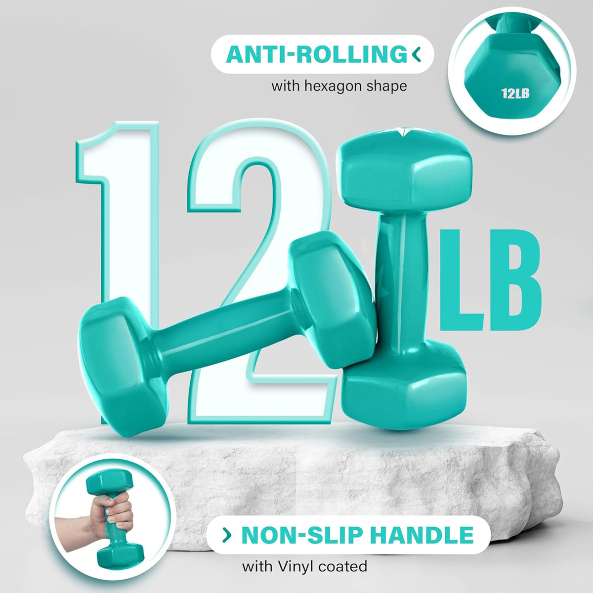 Yes4All Vinyl Hexagon Dumbbell, Set of 2 Hand Weights for Home Gym, (Open Box)