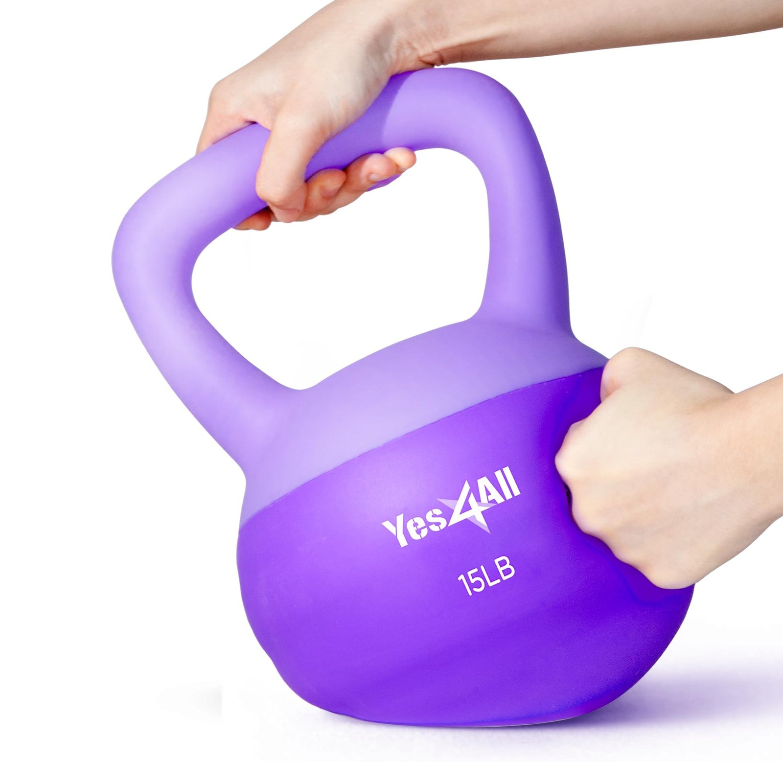 Yes4All 15 Pound Kettlebell, Single Soft Vinyl Home Gym Hand Weight, Purple - VMInnovations