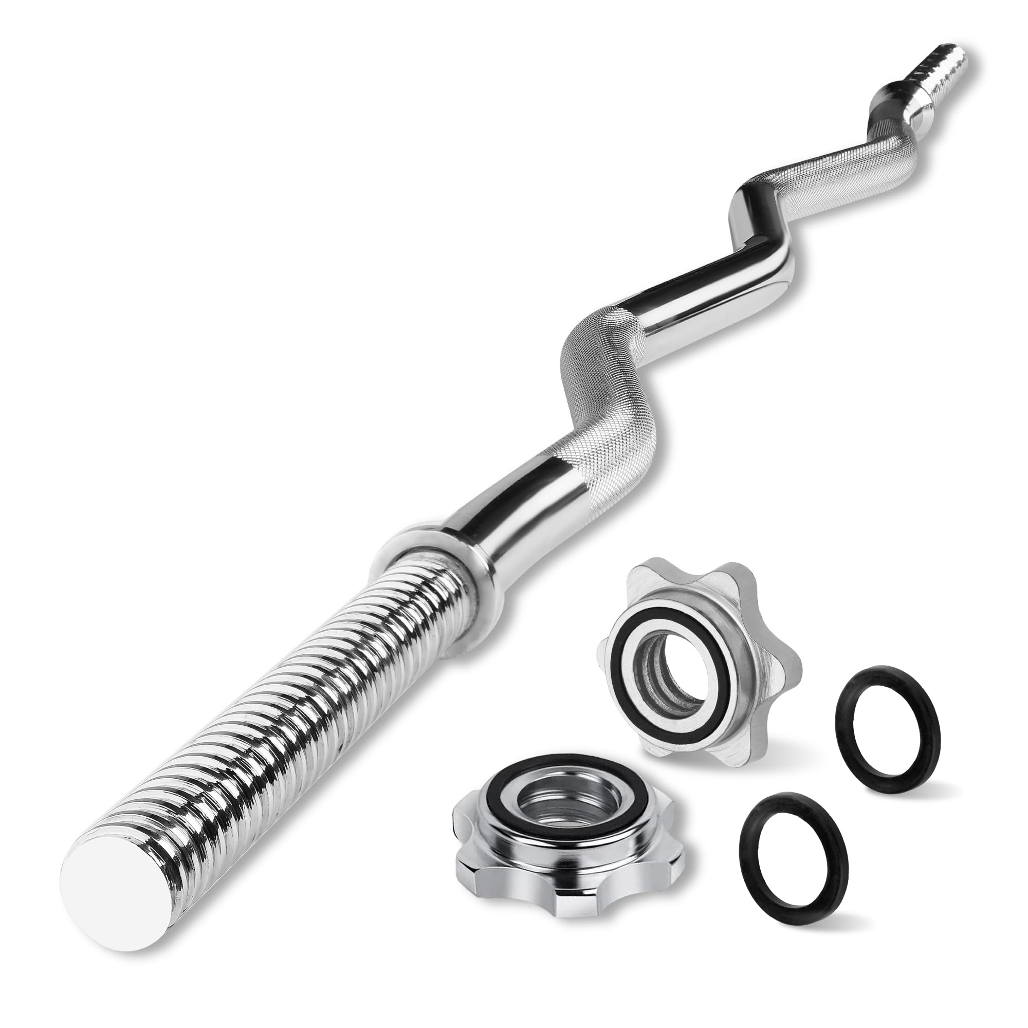 Yes4All 42" Metal Weightlifting Knurled Curl Bar, Lifts Up to 480 Lb (Open Box)