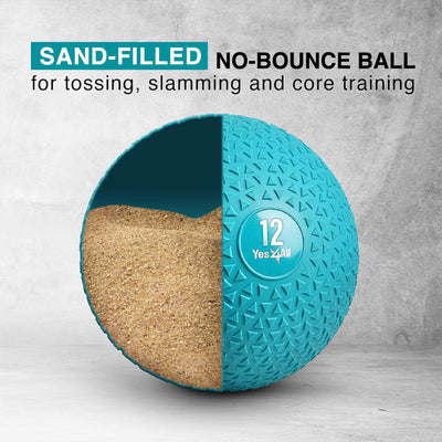 Yes4All 15Lb Slam Ball, Durable Sand Filled Workout Weight Ball, Teal (Triangle) - VMInnovations