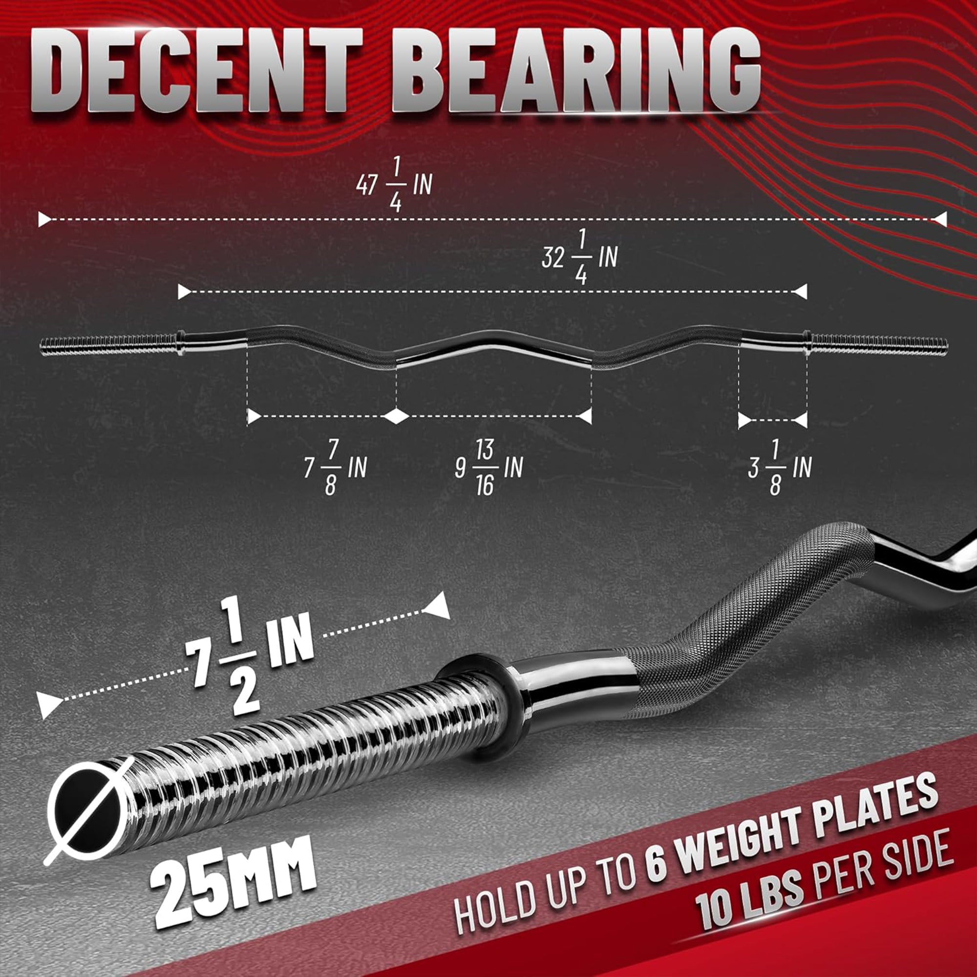 Yes4All 42 Inch Metal Weightlifting Knurled Curl Bar, Lifts Up to 480 Lb, (Used)