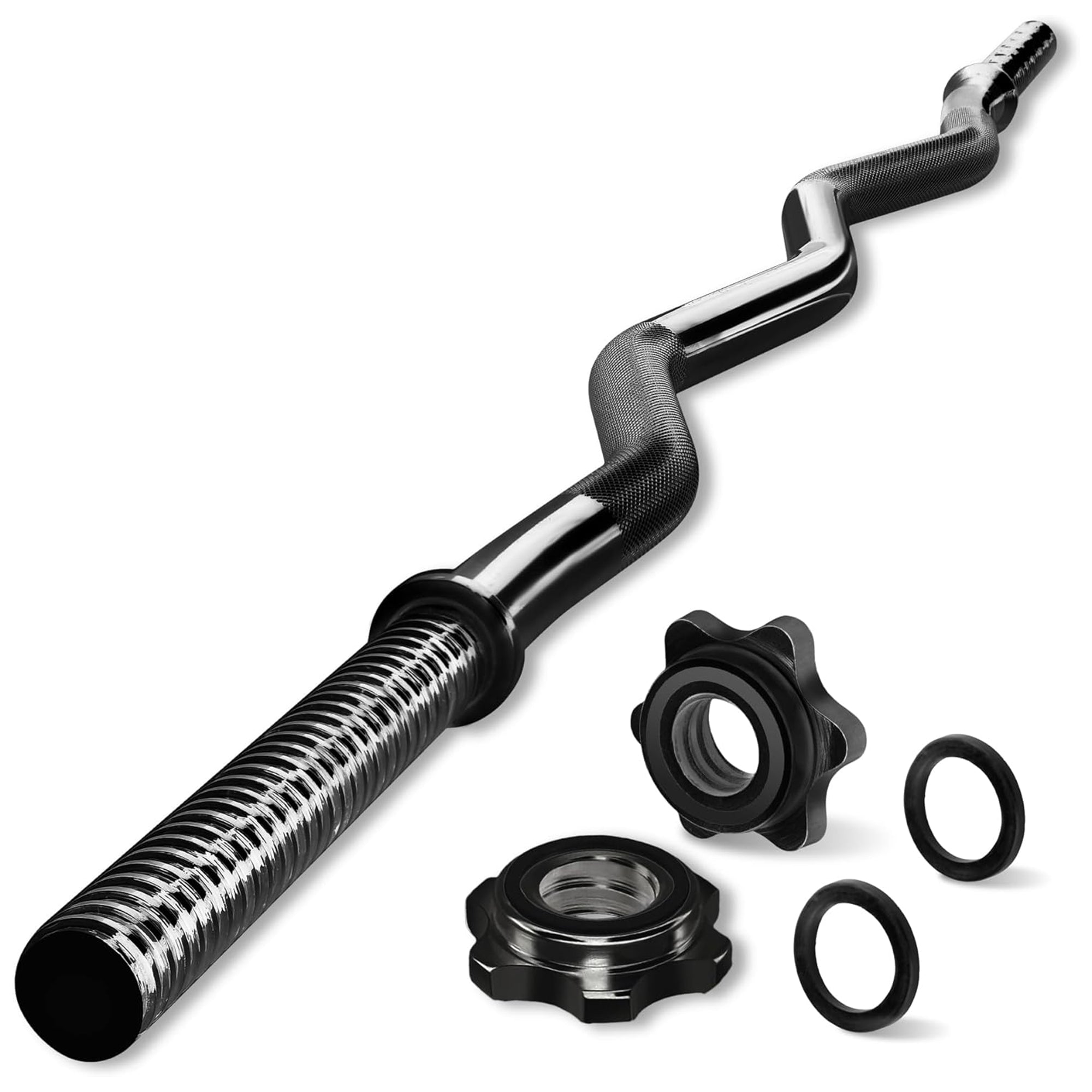 Yes4All 42 Inch Metal Weightlifting Knurled Curl Bar, Lifts Up to 480 Lb, (Used)