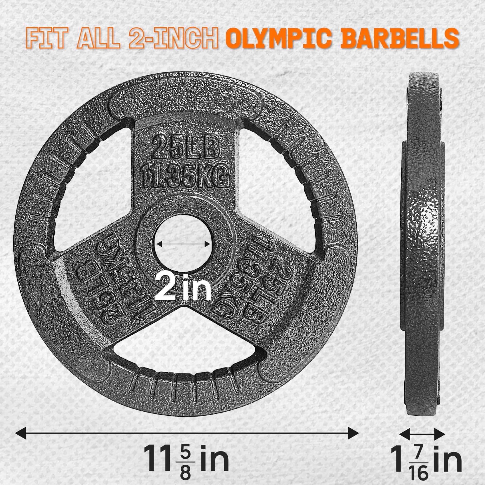 Yes4All Single Cast Iron Olympic Weight Plate with Tri-Grip Handles, (Open Box) - VMInnovations