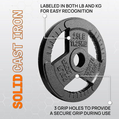 Yes4All Single Cast Iron Olympic Weight Plate with Tri-Grip Handles, (Open Box) - VMInnovations