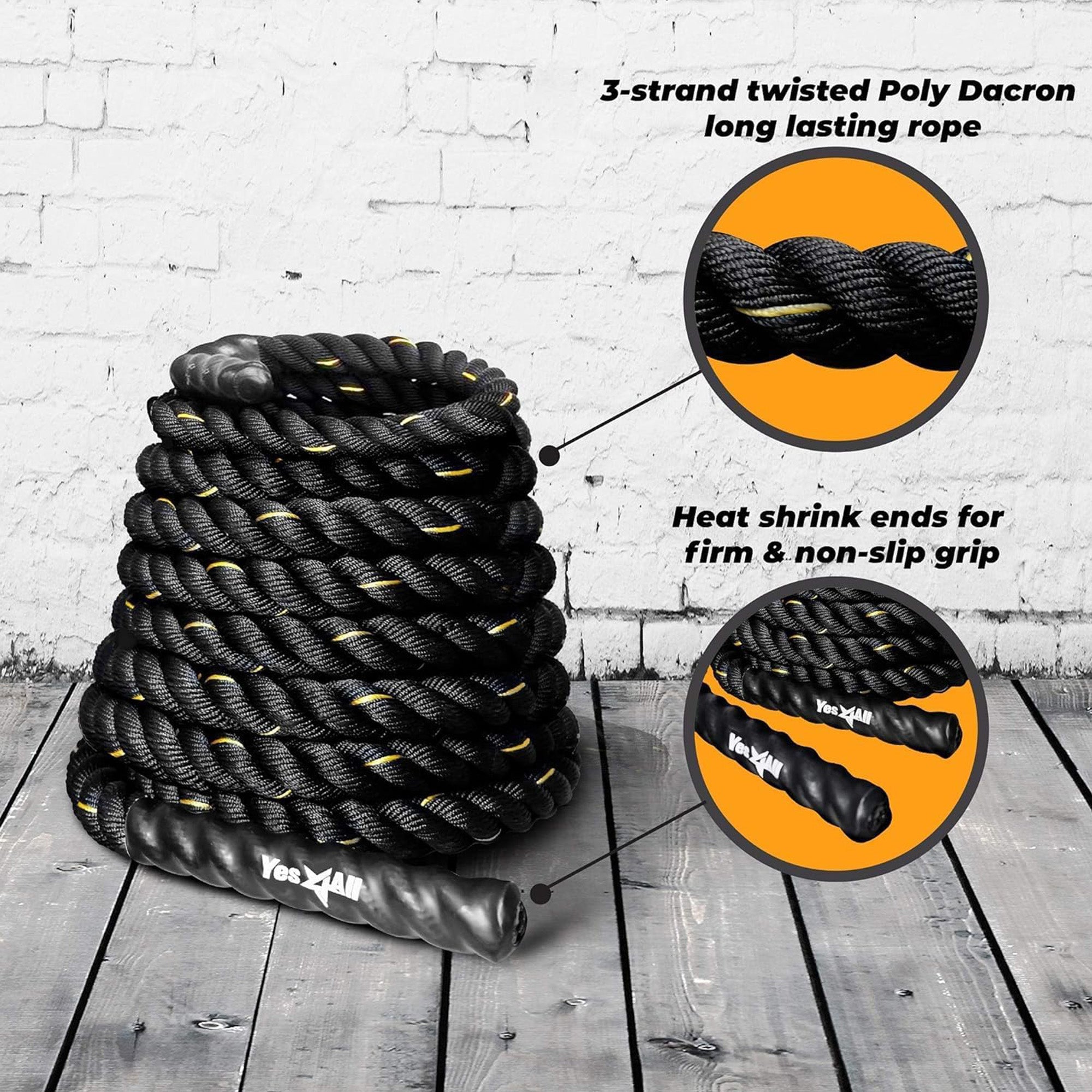 Yes4All 30' Battle Rope, 1.5" Thick for Home Gym Cross-Training, No Cover (Used)