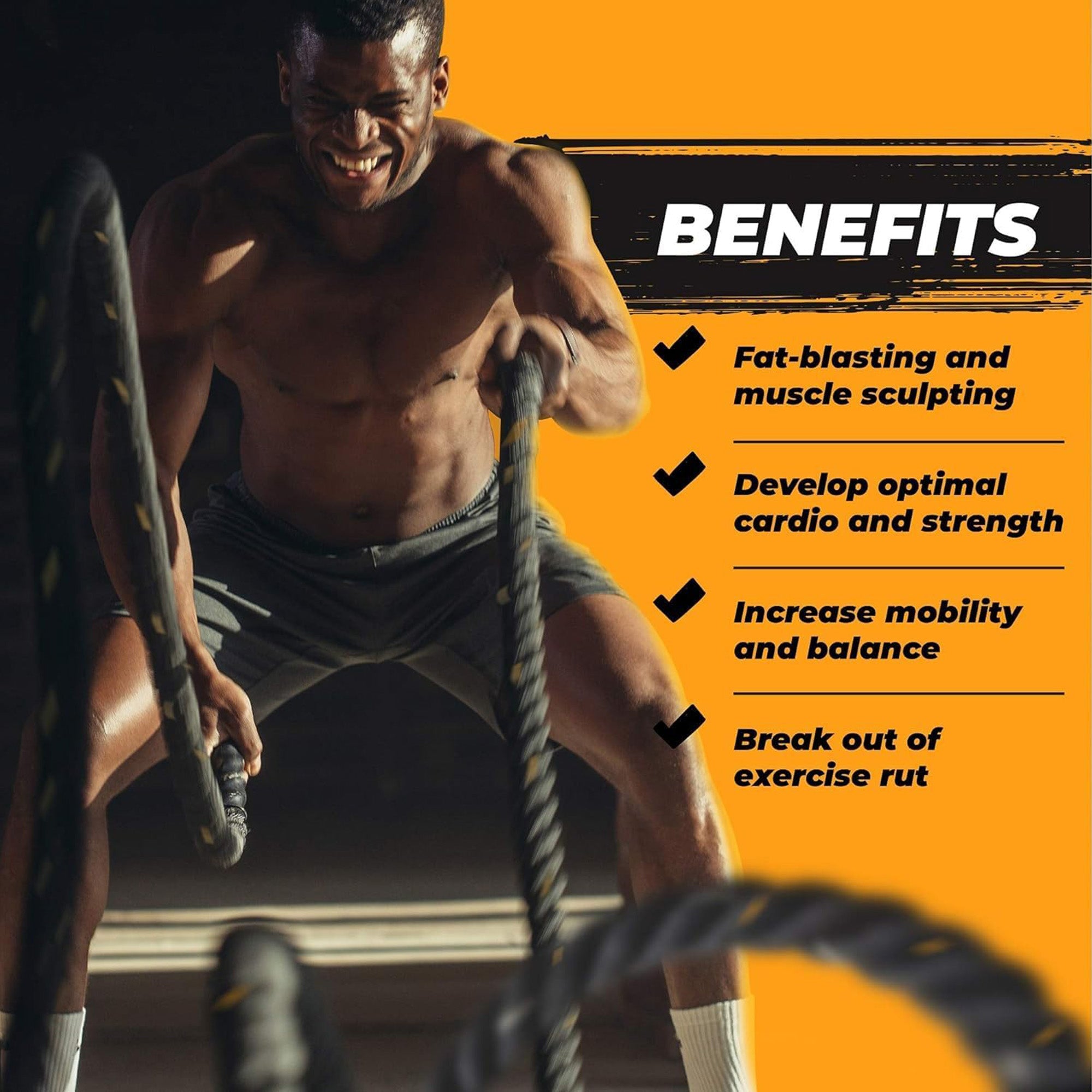 Yes4All 30' Battle Rope, Thick for Home Gym Cross-Training, No Cover, (Open Box)