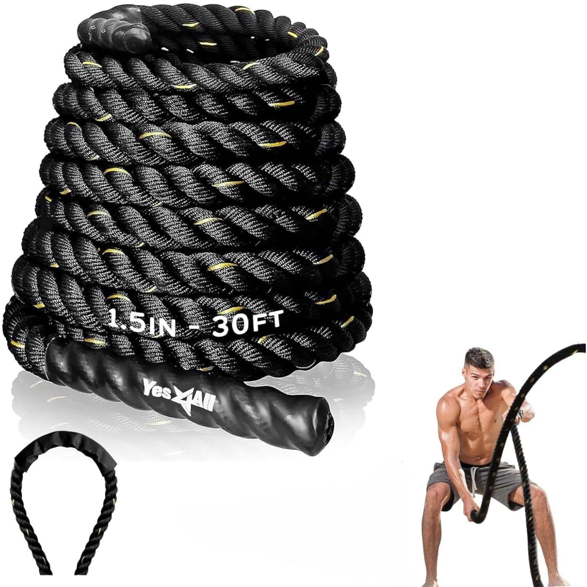 Yes4All 30' Battle Rope, 1.5" Thick for Home Gym Cross-Training, No Cover (Used)