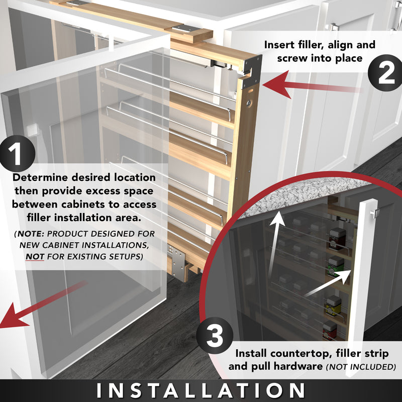 Rev-A-Shelf Pullout Wall Filler Between Cabinet Shelf Storage 6"x30", 432-WF-6C