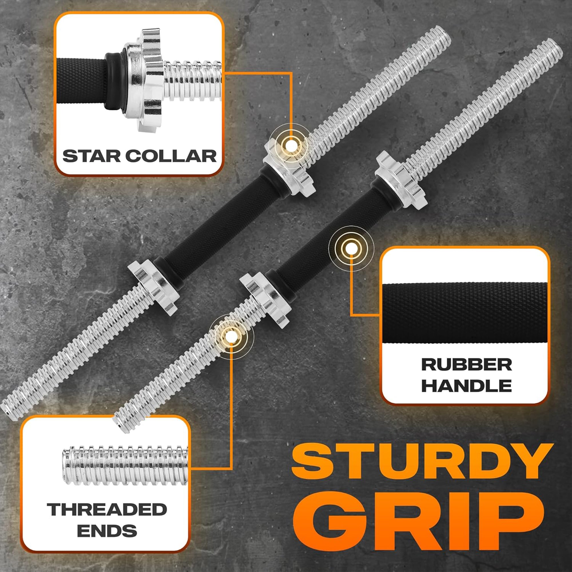 Yes4All Threaded Dumbbell Handle Set with Rubber Non-Slip Grip, 24 In (Open Box)