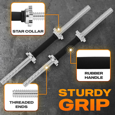 Yes4All Threaded Dumbbell Handle Set with Rubber Non-Slip Grip, 24 In (Open Box) - VMInnovations