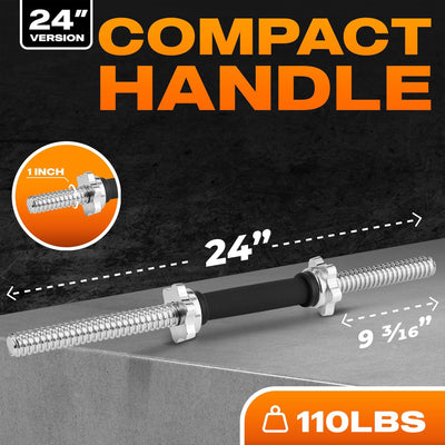 Yes4All Threaded Dumbbell Handle Set with Rubber Non-Slip Grip, 24 In (Open Box) - VMInnovations