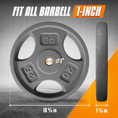 Yes4All Single Cast Iron Weight Plate with 1" Hole & Tri-Grip Handles (Open Box)