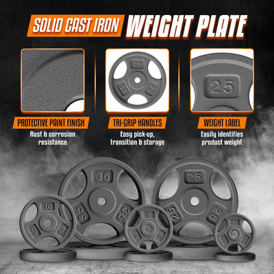 Yes4All Single Cast Iron Weight Plate with 1" Hole & Tri-Grip Handles (Open Box)