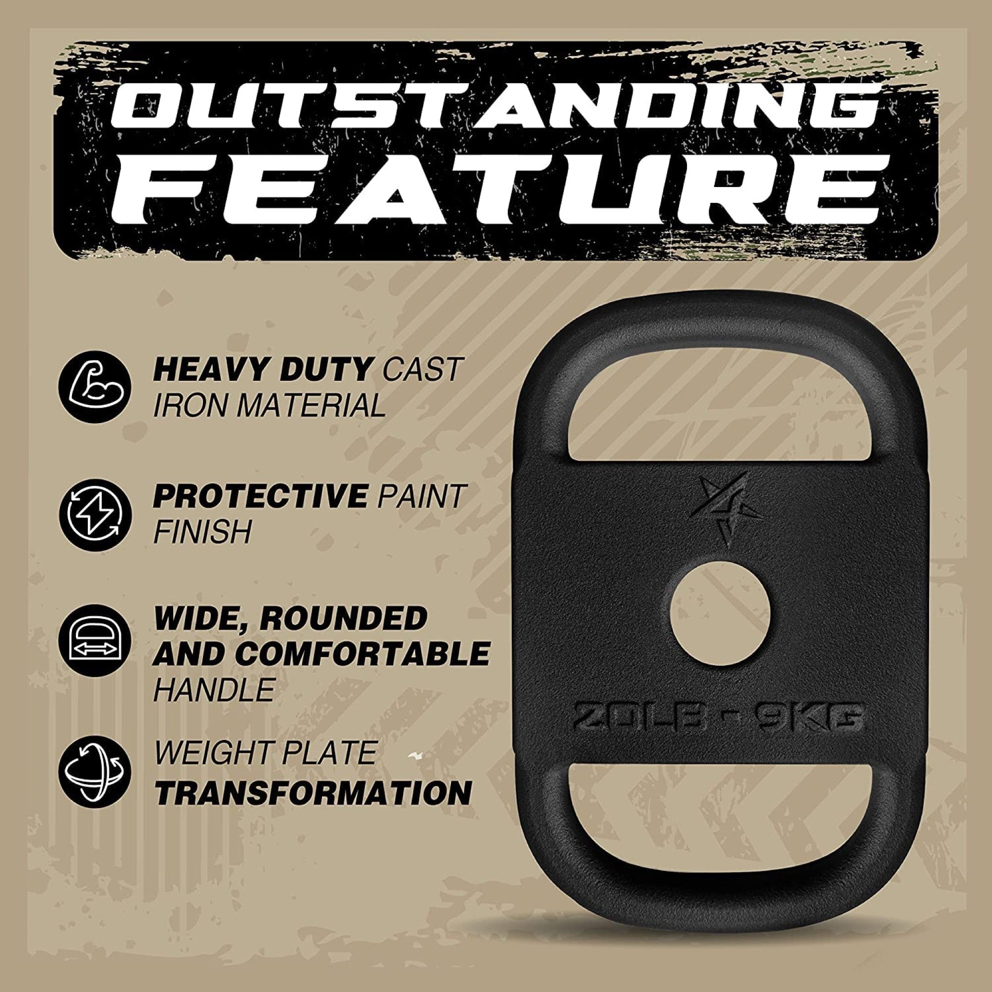 Yes4All Cast Iron Rucking Weight w/ 2" Center Hole & Rounded Handle, 20 Pounds - VMInnovations