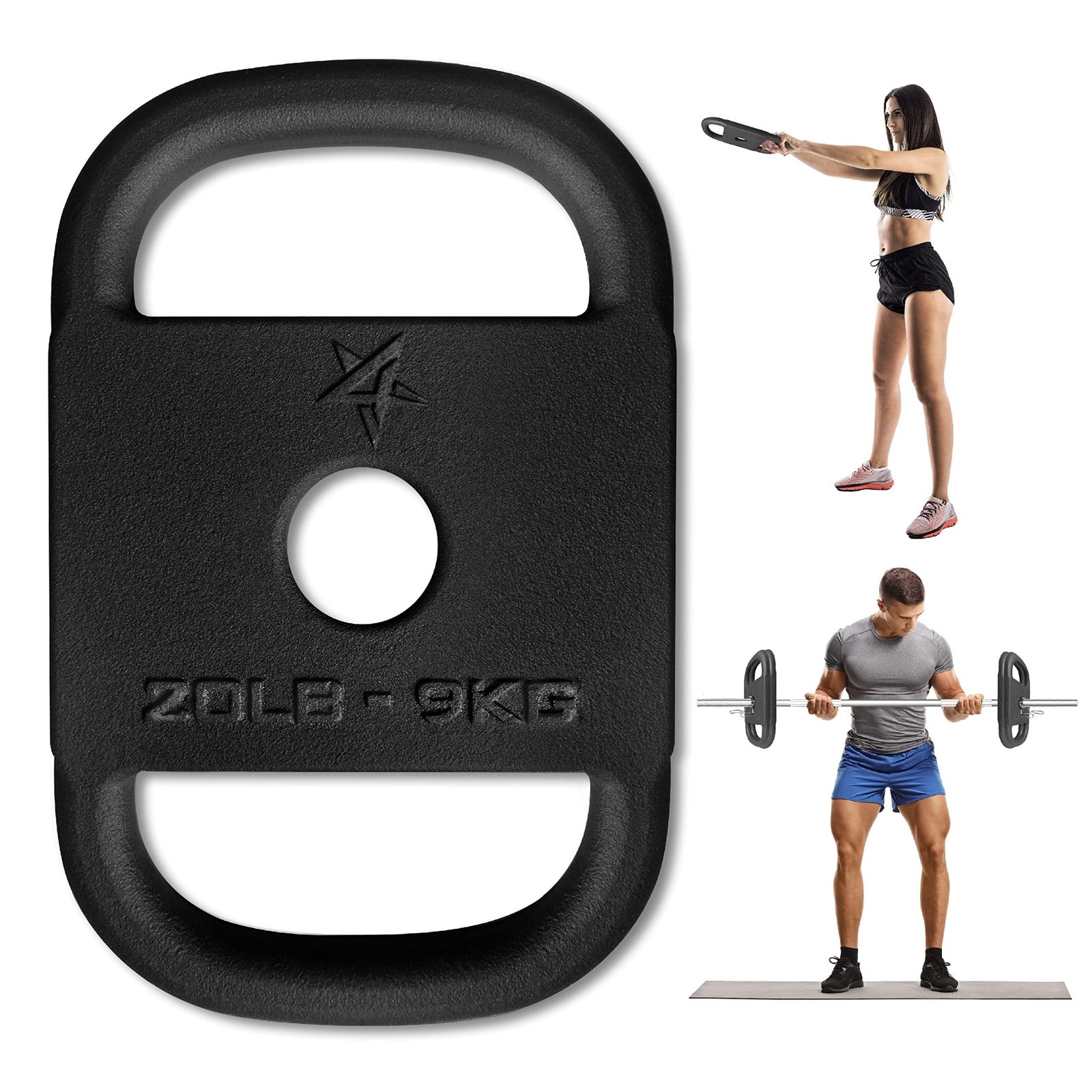 Yes4All Cast Iron Rucking Weight w/ 2" Center Hole & Rounded Handle, 20 Pounds - VMInnovations