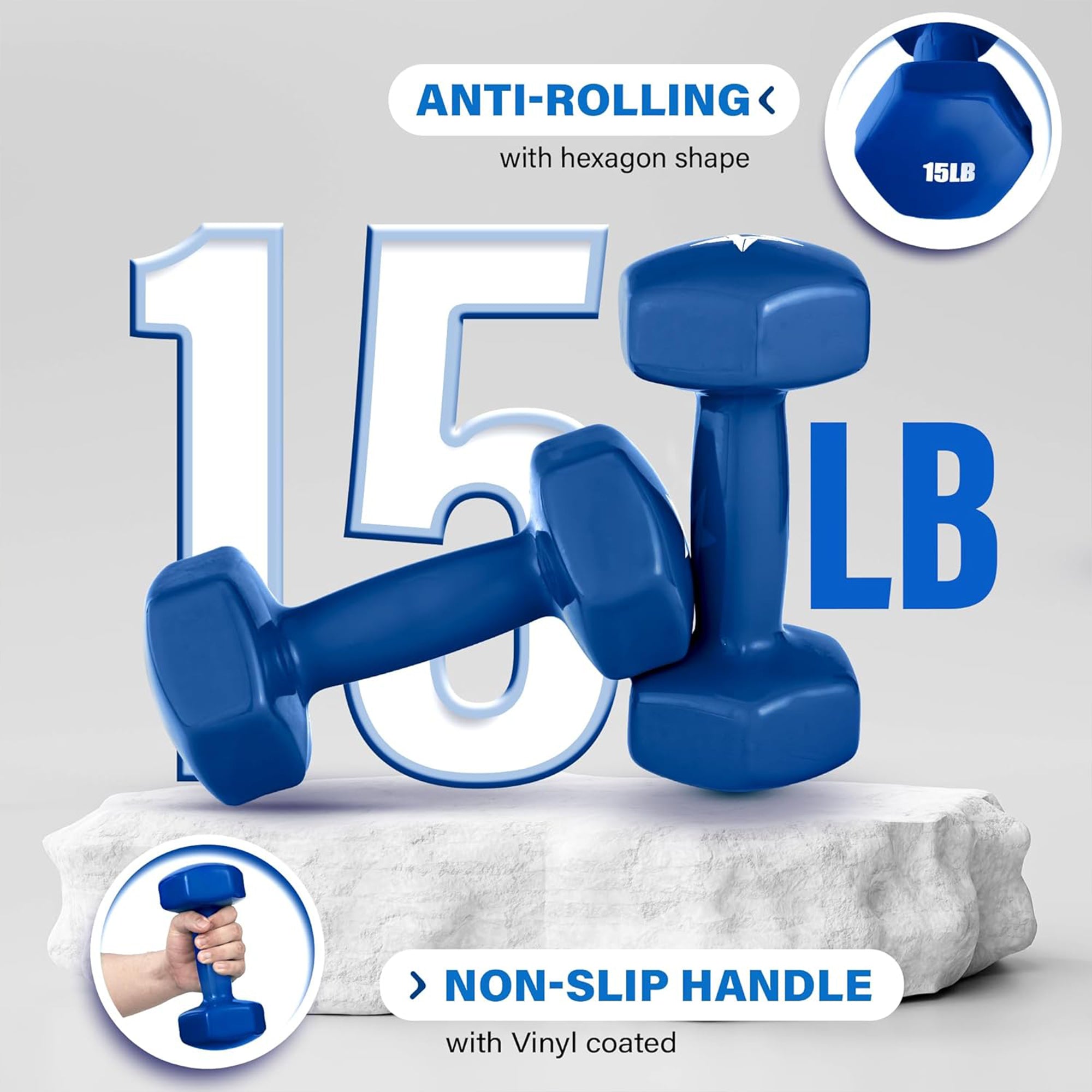 Yes4All 15 lbs Hex Dumbbells,1 Pair Vinyl Coated Cast Iron Hand Weights Open Box