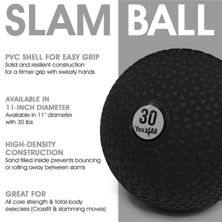Yes4All 30Lb Slam Ball, Durable Sand Filled Workout Weight Ball,Black (Triangle) - VMInnovations