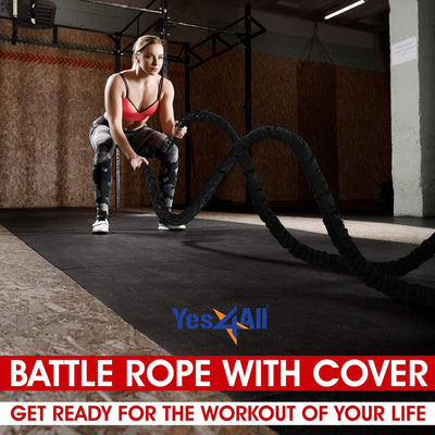 Yes4All 30' Battle Rope, 1.5" Thick Rope for Gym Cross-Training, w/ Cover, Black - VMInnovations