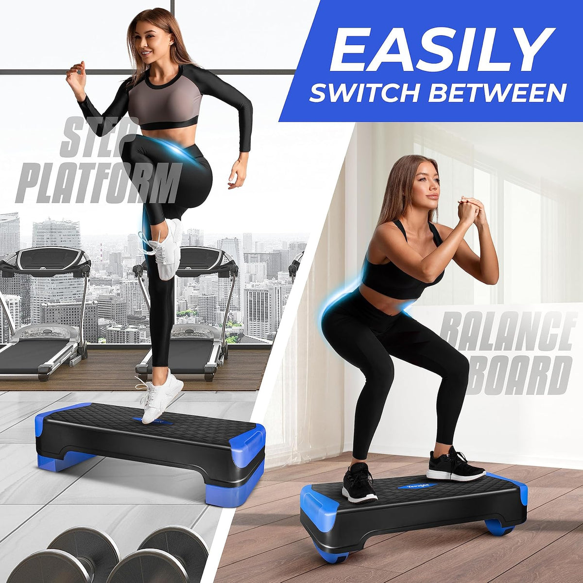 Yes4All 2-in-1 Adjustable Aerobic Step Platform, Exercise Stepper, (Open Box)