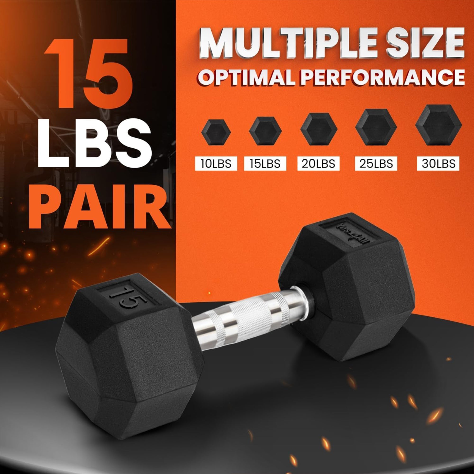 Yes4All 15lb Hex Dumbbells, 1 Pair Rubber Coated Cast Iron Weights for Home Gym - VMInnovations