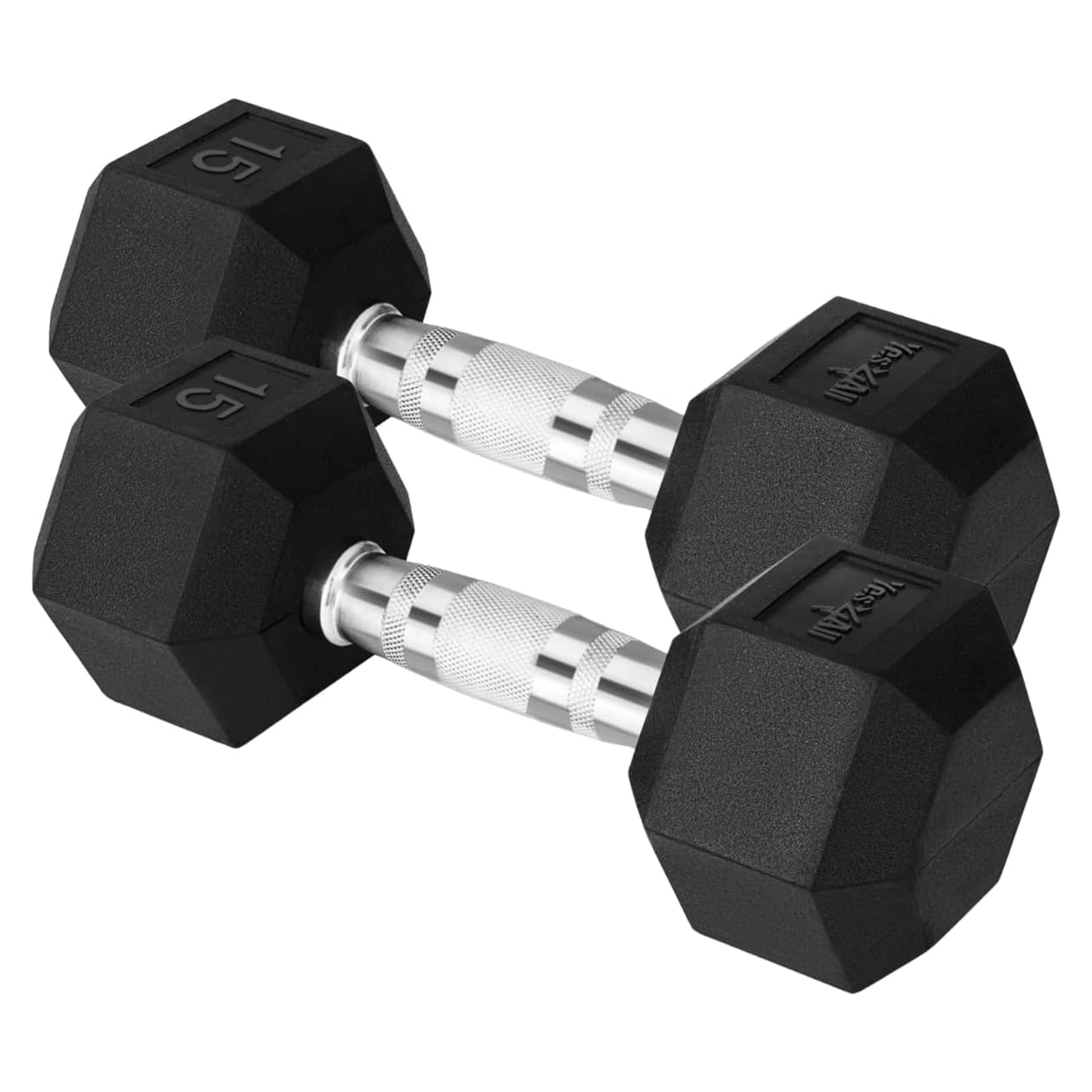 Yes4All 15lb Hex Dumbbells, 1 Pair Rubber Coated Cast Iron Weights for Home Gym - VMInnovations