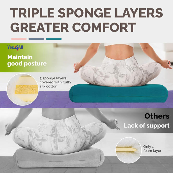 Yes4All Triple-Layer Sponge Bolster Pillow with Memory Foam for Yoga, Emerald - VMInnovations