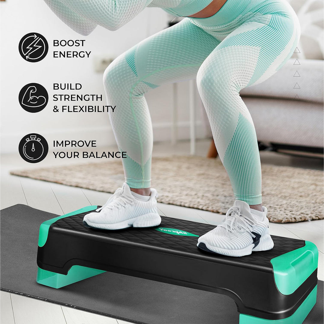 Yes4All 2-in-1 Adjustable Aerobic Step Platform, Exercise Stepper, Neo Green - VMInnovations