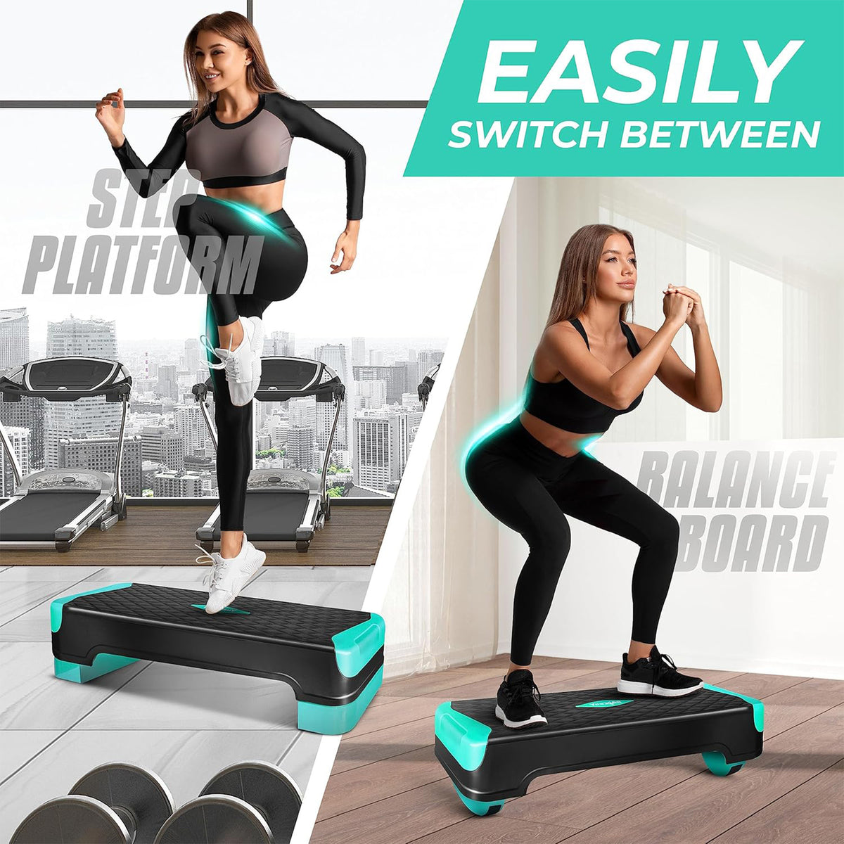 Yes4All 2-in-1 Adjustable Aerobic Step Platform, Exercise Stepper, Neo Green (Open Box)