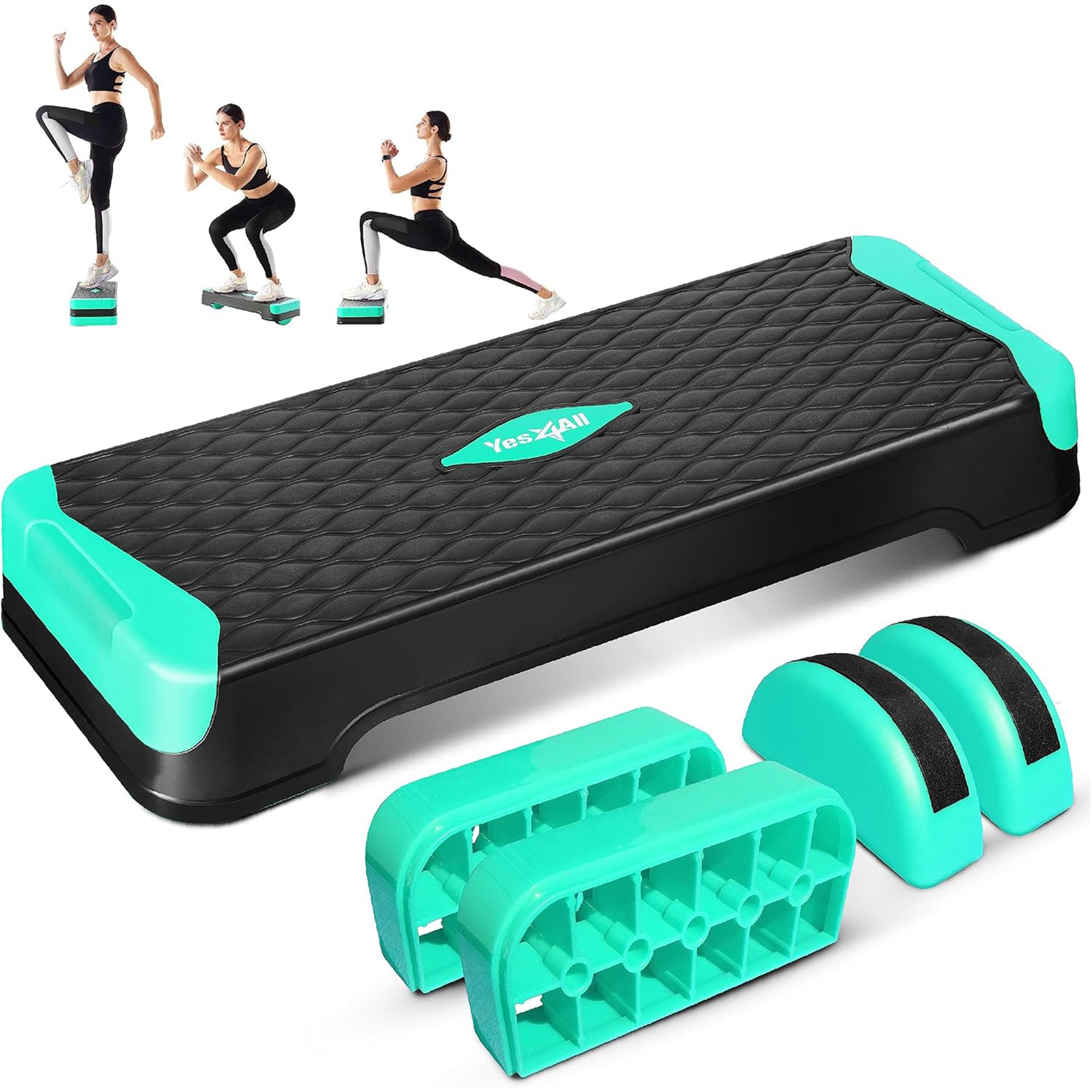 Yes4All 2-in-1 Adjustable Aerobic Step Platform, Exercise Stepper, Neo Green - VMInnovations