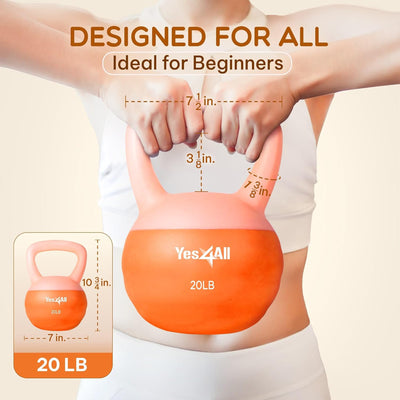 Yes4All 20 Pound Kettlebell, Single Soft Vinyl Home Gym Weight, Peach Fuzz - VMInnovations