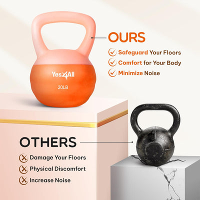 Yes4All 20 Pound Kettlebell, Single Soft Vinyl Home Gym Weight, Peach Fuzz - VMInnovations