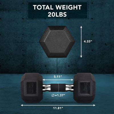 Yes4All Cast Iron Hex Dumbbell with Rubber Grip and PVC Coating, 20 Pounds - VMInnovations
