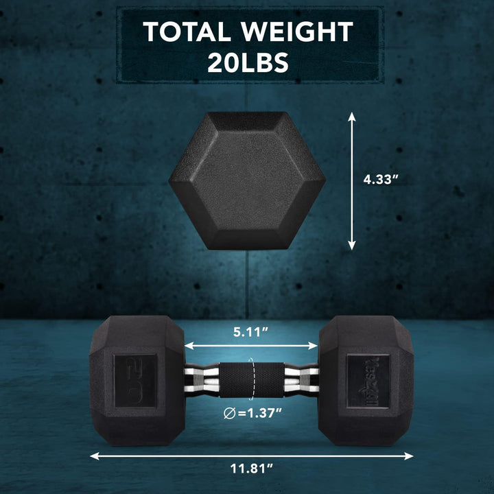 Yes4All Cast Iron Hex Dumbbell with Rubber Grip and PVC Coating, 20 Pounds - VMInnovations