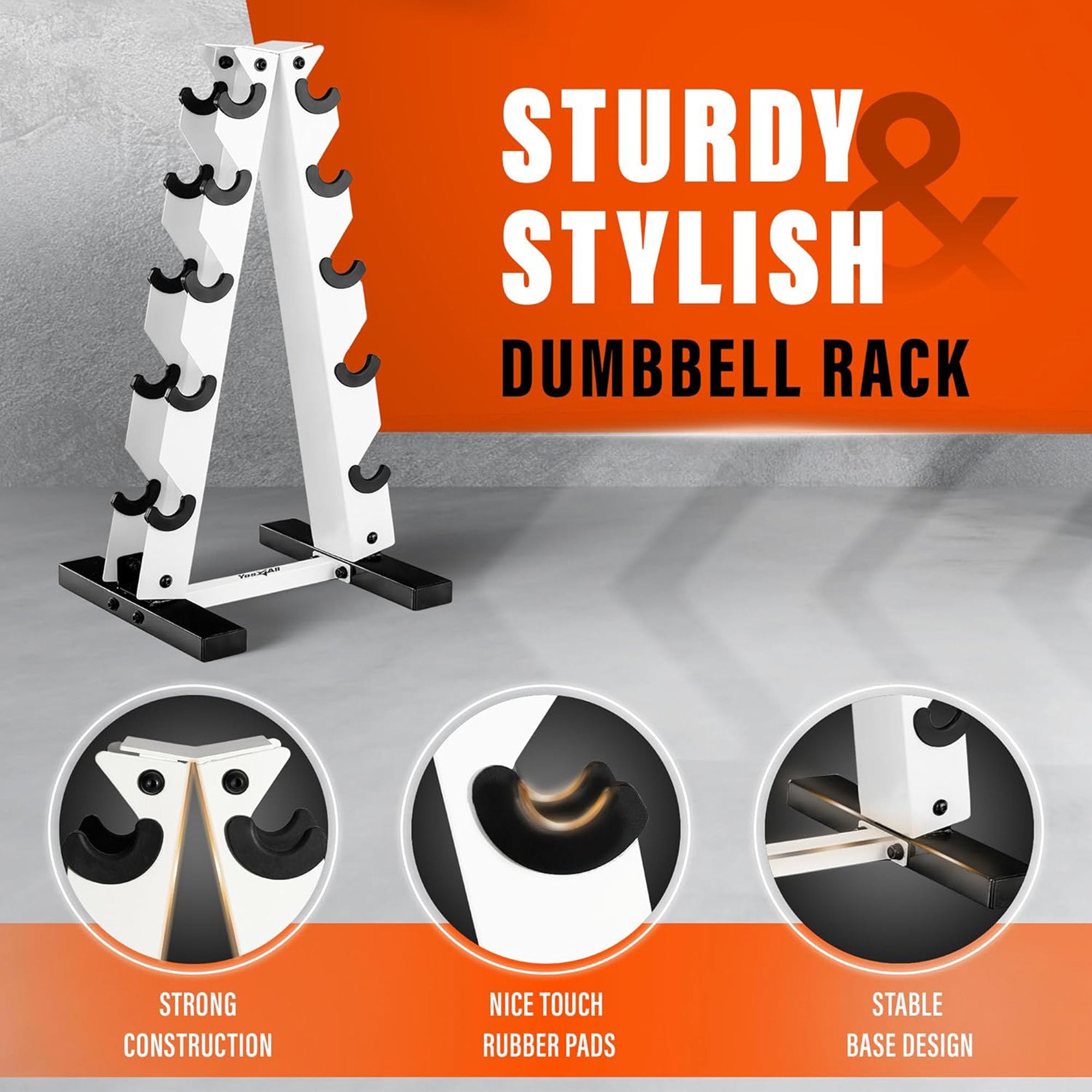 Yes4All A Frame Rack with 5 Tiers, Weight Storage, 5-25 Pound Dumbbells, White - VMInnovations