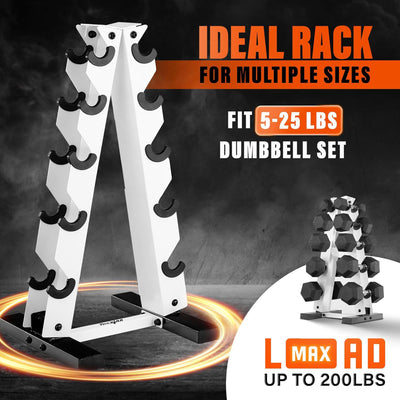 Yes4All A Frame Rack with 5 Tiers, Weight Storage, 5-25 Pound Dumbbells, White - VMInnovations