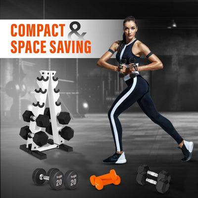 Yes4All A Frame Rack with 5 Tiers, Weight Storage, 5-25 Pound Dumbbells, White - VMInnovations