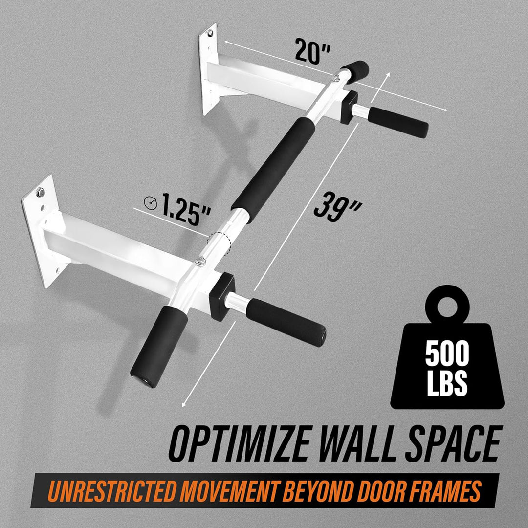 Yes4All Wall Mounted Pull Up/Chin Up Bar for Home Gym Strength Training, White - VMInnovations