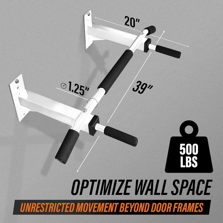 Yes4All Wall Mounted Pull Up/Chin Up Bar for Home Gym Strength Training, White - VMInnovations
