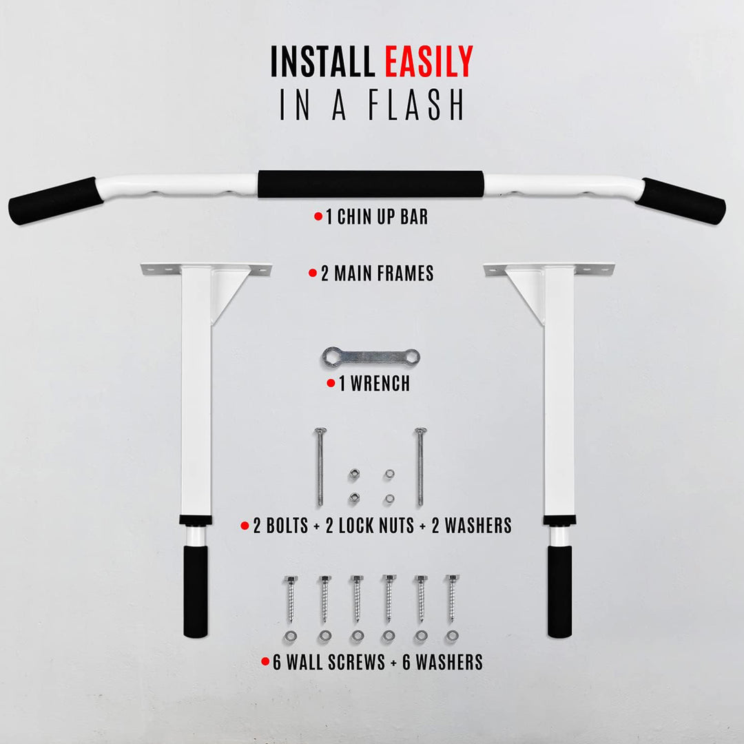 Yes4All Wall Mounted Pull Up/Chin Up Bar for Home Gym Strength Training, White - VMInnovations