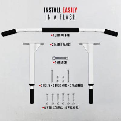 Yes4All Wall Mounted Pull Up/Chin Up Bar for Home Gym Strength Training, White - VMInnovations